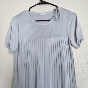 Prada Baby Blue Pleated Short Sleeve Blouse